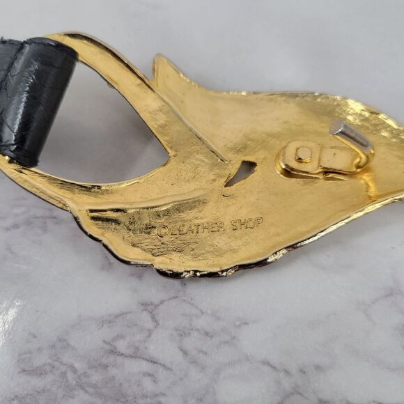 Leather Shop Black Snakeskin Snake Animal Print with Gold Toned Buckle - Picture 6 of 15